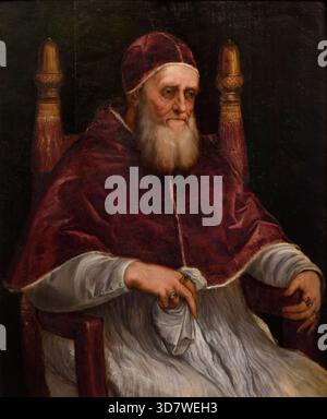 Tizian - Tiziano Vecellio (ca. 1488/90-1576), Porträt von Papst Julius II., ca. 1545-46. Ritratto di Papa Giulio II. Galleria Palatina, Palazzo Pitti, F. Stockfoto