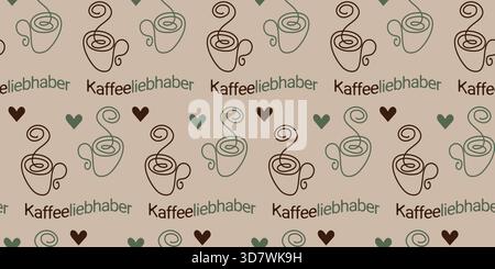 Eine Continuous Line Kaffeetasse und Herzen mit Kaffeeliebhaber Seamless Pattern Banner. Isolierte Vektor-Illustration Kaffee Tag Gruß Thematische Karten Hintergrund Bar Cafe, Flugblätter, Posting Stock Vektor
