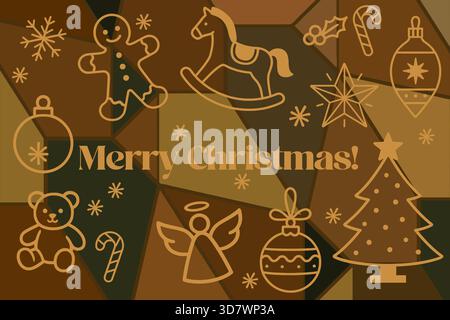 Flickenteppichkollage mit festlichen Symbolen, Ikonen und anderen Weihnachtsartikeln. Basierend auf Vektorgrafiken. Stockfoto