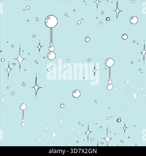 Ein nahtloses Muster mit Perlen und funkelnden Sternen, minimalistisch und elegant. Ein handgezeichneter einfarbiger Zeilengrafik-Stift und Tinte Stock Vektor