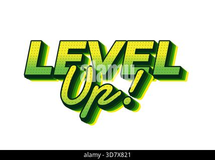 Ein lebhaftes und auffälliges Grafikdesign mit dem Satz „Level Up“! In grünen Tönen mit 3D-Effekt. Stock Vektor