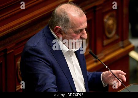 Brüssel, Belgien November 2025. HERR Benoit Piedboeuf, Bild auf einer Plenartagung des Plenums im bundesparlament am Donnerstag, den 27. November 2025 in Brüssel. Bei der heutigen Sitzung geht es um die Erklärung der Regierung. BELGA FOTO DIRK WAEM Credit: Belga News Agency/Alamy Live News Stockfoto