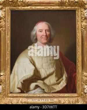 Kardinal Andre Hercule de Fleury, 1728. Porträt des französischen Kardinals und Ministerpräsidenten (1653–1743), möglicherweise von Hyacinthe François Rigaud oder seiner Werkstatt. Stockfoto