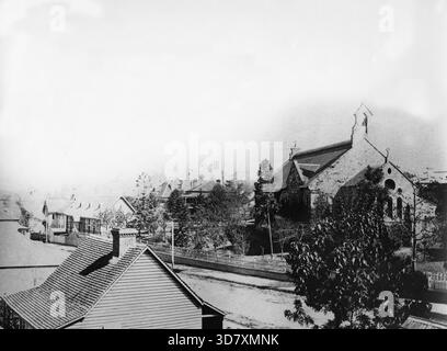 All Saints Anglican Church Wickham Terrace, Brisbane, Queensland, 1888. Zusätzliche Informationen: Die Anglican Church ist eine denkmalgeschützte Kirche in 32 Wickham Terrace, Spring Hill, City of Brisbane, Queensland, Australien. Das 1862 gegründete Gebäude wurde 1869 von Benjamin Backhouse fertiggestellt und ist damit die älteste anglikanische Kirche in Brisbane. Stockfoto