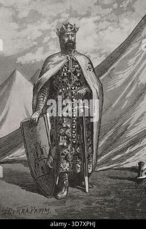 Ferdinand III. Von León und Kastilien, genannt der Heilige (1199/1201-1252), 1890. Während seiner Herrschaft wurden die Königreiche Jaen, Cordoba und Sevilla zurückerobert. Aus „Glorias Españolas“ (Glories of Spain), Band II, veröffentlicht in Barcelona, 1890. Stockfoto