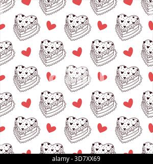 Valentinstag nahtloses Muster mit Herzkuchen Stock Vektor