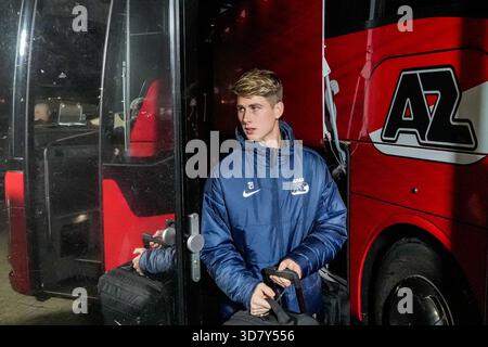 Alkmaar, Niederlande. November 2025. ALKMAAR, NIEDERLANDE - 27. NOVEMBER: Isak Jensen von AZ Alkmaar kommt während des UEFA Conference League 2025/26 League Phase MD4 Spiels zwischen AZ Alkmaar und Shelbourne FC am 27. November 2025 im AFAS Stadion in Alkmaar, Niederlande. (Foto von Ed van de Pol/Orange Pictures) Credit: Orange Pics BV/Alamy Live News Stockfoto