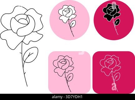 Logotype mit rotem Rose-Logo zum Valentinstag. Vektorgrafik-Linie in Schwarzweiß-Illustration. Banner, Poster, Geschenkpapier, Aufkleber, Druck, moderner Text Stock Vektor
