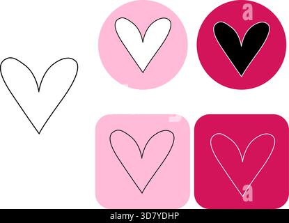 Herzvektorsymbol, Liebessymbol. Logo Valentinstag. Vektorgrafik-Linie in Schwarzweiß-Illustration. Design für modische Grafiken, Textildruck Stock Vektor