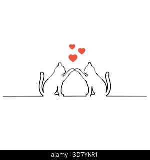 Illustration von Silhouetten grauer und schwarzer Katzen mit Herzen auf weißem Hintergrund mit Schatten Stock Vektor