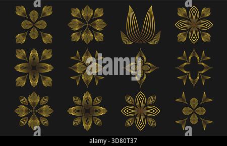 Hochwertiges Elegantes Gold-Ornament Auf Schwarzem Hintergrund Stock Vektor