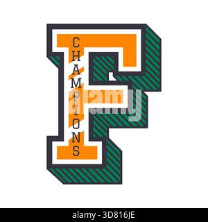 Amerikanischer Varsity-Sport-Buchstabe F, Akademieklub-Patch-Label. College Team Retro Symbol Vektor Patch, Varsity Campus Club Label Print. Sticker oder Abzeichen mit Typografie des Athletic Champion im Vintage-Stil Stock Vektor