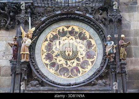 Nahaufnahme eines Teils der berühmten astronomischen Uhr in Prag, Tschechien Stockfoto