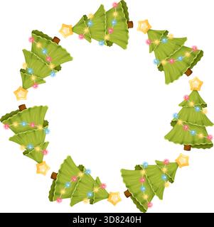 Festlicher Kranz mit Cartoon-weihnachtsbäumen Stock Vektor