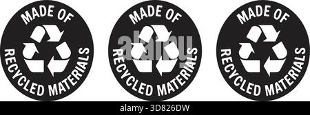 „Aus recycelten Materialien“-Abzeichen „Universal Recycling“-Symbol-Etikett Stock Vektor