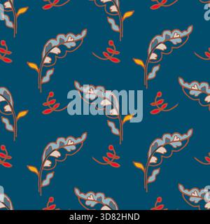 Dunkelblau Wiederholtes Botanisches Blattmuster Stock Vektor