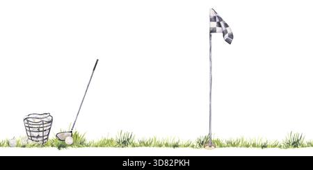 Aquarellfarben Golf Elements nahtlose Umrandung Illustration Stockfoto