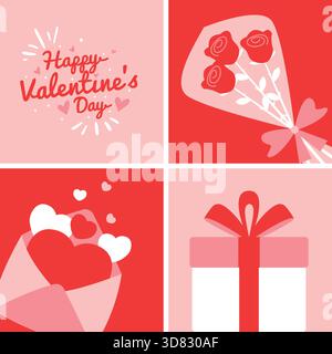 Minimalistischer Vektor-Illustrationssatz von Happy Valentine's Day für soziale Medien, Cover, Hintergründe, Banner, Poster Stock Vektor