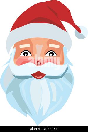 Santa Claus Gesicht Cartoon Kunst isoliert auf weiß Stock Vektor