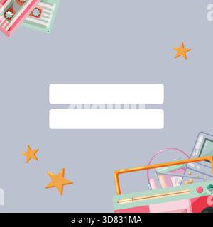 Eine elegante quadratische Vorlage für soziale Medien mit einem zentralen leeren Bereich für benutzerdefinierten Text. Der hellgraue Hintergrund ist mit einem minimalen farbenfrohen 90er Jahre Revers verziert Stock Vektor