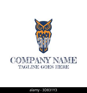 Einfache Minimalistische Nette Blaue Eulen Cartoon Maskottchen Zeichen Logo Design Vektor Stock Vektor