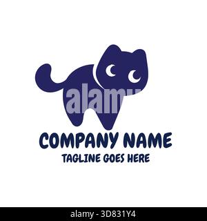 Lustige Nette Lächeln Katze Kitty Maskottchen Karton Charakter Logo Design Vektor Stock Vektor