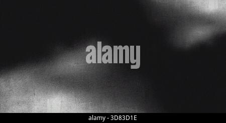 Abstrakte schwarz-weiße Hintergrundstruktur, die an verschwommenes Milchglas erinnert, mit starkem digitalem Rauschen, Körnung und subtilen Lichtaustritt, wodurch Dunkelheit entsteht, A Stockfoto