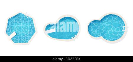 Blick auf den Swimmingpool von unten mit blauen Wasserwellen. Sommer-Aqua-Oberfläche mit Kräuselung. Whirlpool-Pool geometrische Formen, Spieltextur. Vektorabbildung Stock Vektor