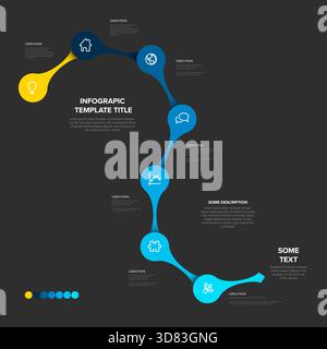 Eine moderne und minimalistische Infografik-Zeitleiste mit verbundenen Kreisen in Blau und Gelb. Infografik-Zeitrahmen-Vorlage enthält verschiedene i Stock Vektor