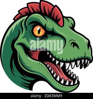 Angry Cartoon Dinosaurier Head Maskottchen mit offenem Mund und roter Wirbelsäule Stock Vektor