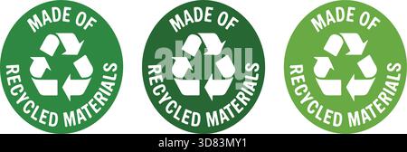Hergestellt aus recycelten Materialien Stempelset recycelte Materialien, Recycling, grüne Stempel, Umwelt, umweltfreundlich Stock Vektor
