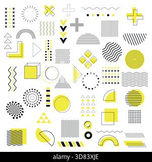 Gelbe und schwarze geometrische Formen memphis-Elementset-Design Stock Vektor