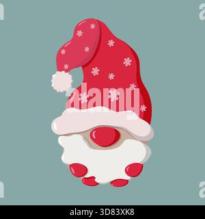 Niedlicher Weihnachtszwerg mit rotem Hut mit Schneeflocken. Festliche Winter Vektor Illustration perfekt für Feiertagskarten, Dekorationen, Drucke und Neujahr Stock Vektor