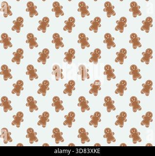 Nahtloses Muster mit süßen Lebkuchenmännern. Festliches Weihnachtsvektordesign perfekt für Geschenkpapier, Textilien, Tapeten, Karten und Feiertage Stock Vektor