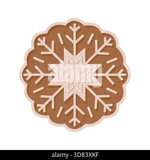 Vektor-Illustration eines Lebkuchenkekses in Form einer Schneeflocke. Niedliches festliches Design für Weihnachtskarten, Verpackungen, Aufkleber, Dekorationen Stock Vektor