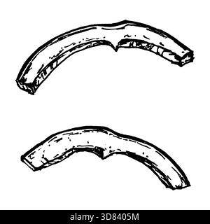 Schwarz-weiße Vektor-Illustration von geschnittenen Pfefferstücken mit gekrümmten Formen und strukturierten Kanten. Klare Liniendetails machen es für die Zutat n geeignet Stock Vektor