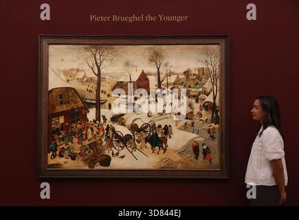 Sotheby’s, London, Vereinigtes Königreich. 28. November 2025. Pieter Brueghel the Younger’s The Census in Bethlehem, der seit fast 40 Jahren öffentlich nicht zu sehen ist und auf 3 bis 5 Millionen Pfund geschätzt wird, wird während eines Fotoanrufs bei Sotheby’s präsentiert Stockfoto