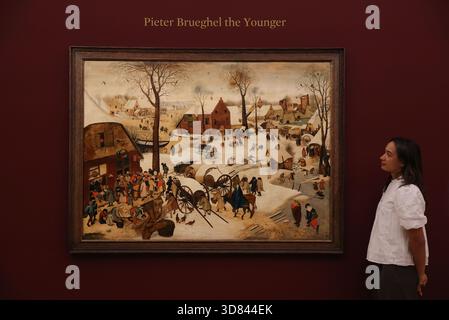 Sotheby’s, London, Vereinigtes Königreich. 28. November 2025. Pieter Brueghel the Younger’s The Census in Bethlehem, der seit fast 40 Jahren öffentlich nicht zu sehen ist und auf 3 bis 5 Millionen Pfund geschätzt wird, wird während eines Fotoanrufs bei Sotheby’s präsentiert Stockfoto