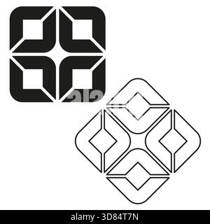 Zwei geometrische Muster. Abstrakte schwarze Formen. Vektorgrafiken. Minimale Linienkontur. EPS 10. Stock Vektor