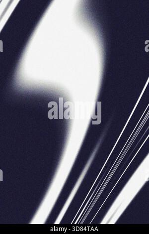 Minimalistischer abstrakter Hintergrund mit weichen, verschwommenen Formen und dynamischen Lichtlinien in Schwarzweiß Stockfoto