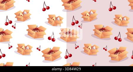 Dessertboxen und Kirschmuster Stock Vektor
