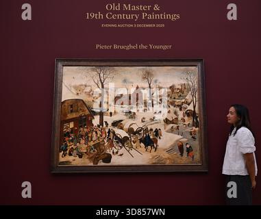 Vorschau der Gemälde des alten Meisters und des 19. Jahrhunderts in Sotheby's Bond Street London. Die Abendauktion findet am 3 . Dezember 2025 statt . Stockfoto