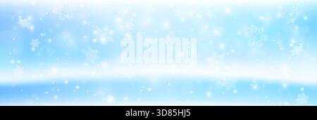 Schöner Wintertag. Hintergrund vieler fallender Schneeflocken. Abstraktes Winterdesign. Winterhintergrund mit Schneeflocken-Elementen in blauem Hintergrund Stockfoto