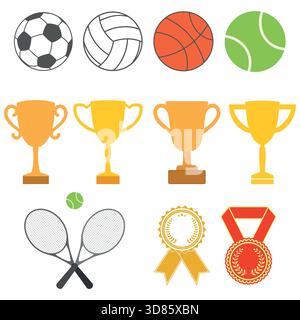 Abbildung einer Reihe von Sportsymbolen auf weißem Hintergrund. Stock Vektor