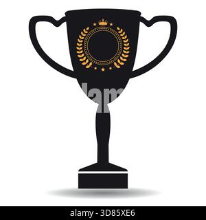 Abbildung eines schwarzen Trophäenbechers mit Wappen auf weißem Hintergrund. Stock Vektor