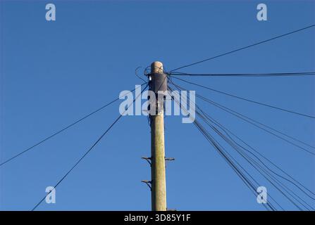BT-Kupferleitungen mit offener Reichweite für ADSL-Breitband Stockfoto
