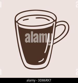 Heiße schwarze Kaffeetasse im umrissenen Stil. Tasse Americano Kaffee. Handgezeichneter Vektor, isolierte Illustration. Stock Vektor