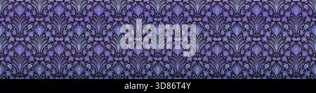 Vintage Damask Brocade Vektor Nahtlose Muster, Lila Antike Art Nouveau Tapetenhintergrund, Fantasy Italienische Renaissance Design, Retro Kompliziert Stock Vektor