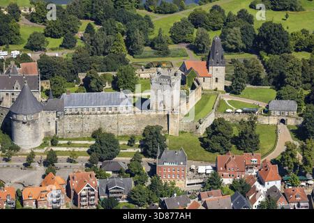 Schloss Bentheim, Pulverturm, Stadtübersicht, Schlosspark, Bad Bentheim, Niedersachsen, Deutschland, DE, Europa, Luftaufnahme, Vogelperspektive, Luftfotogr Stockfoto