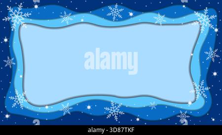 Blauer Hintergrund Rahmen Mit Glitzernden Schneeflocken, Die Im Winter Fallen Stock Vektor